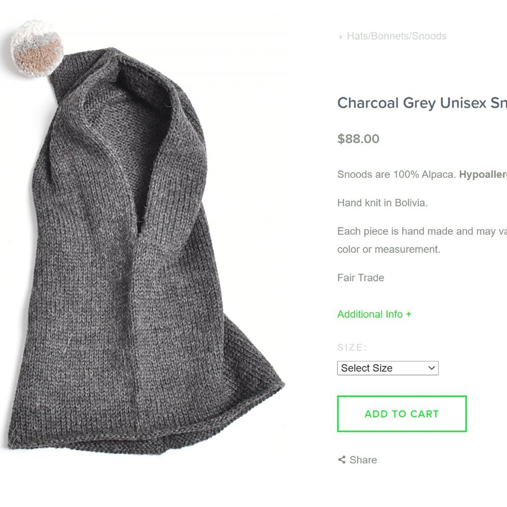 Charcoal Grey Unisex Children's Alpaca Snood Hat